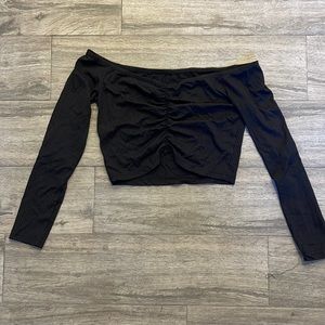 Black off the shoulder long sleeve crop top